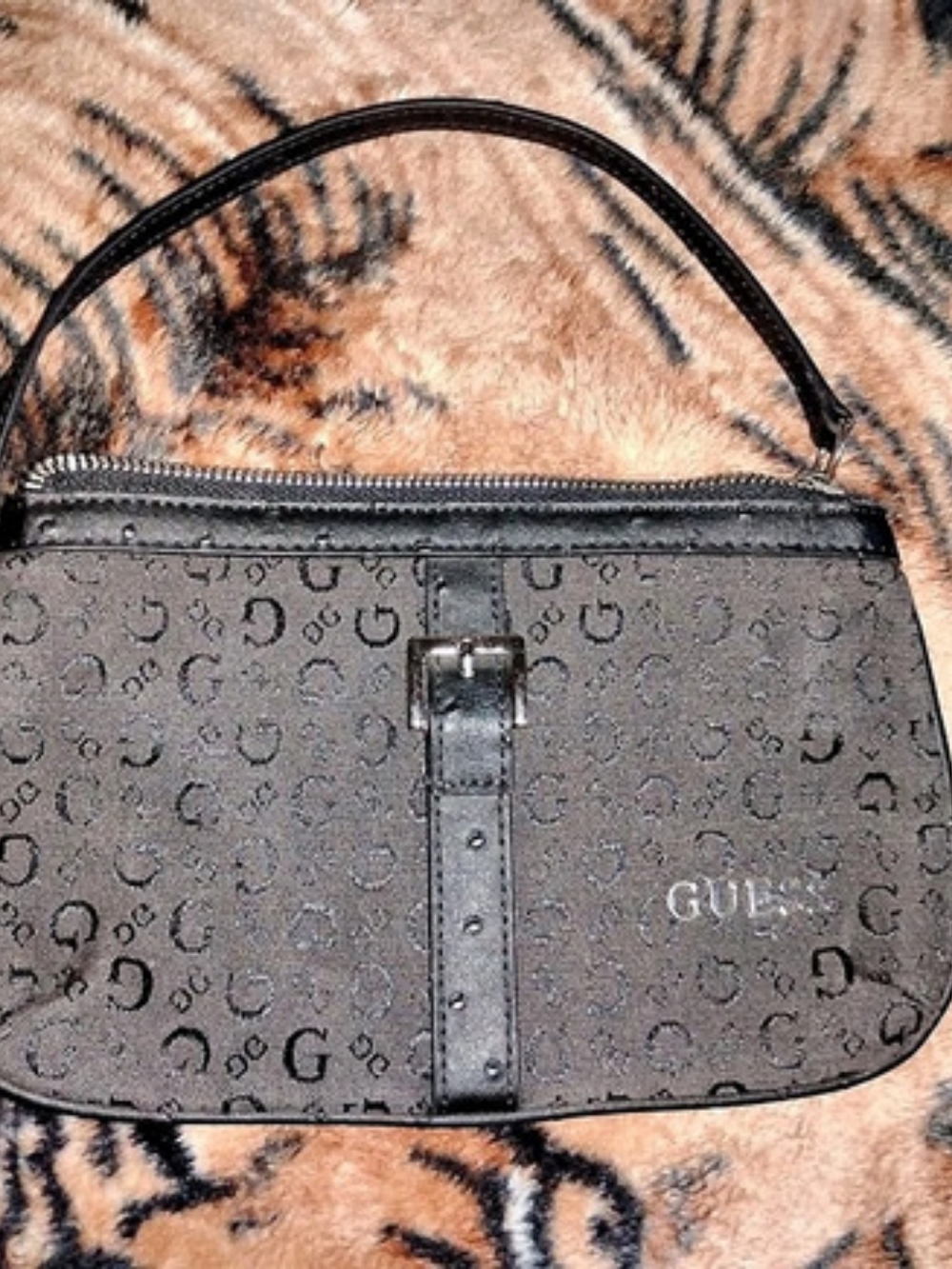 Guess Monogram Shoulder Bag in Brown & Black